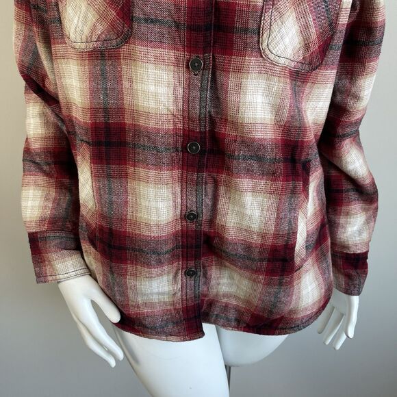 Natural Reflections Sherpa Lined Hoodie Shirt Jacket Womens L Red Plaid Flannel - Picture 4 of 16